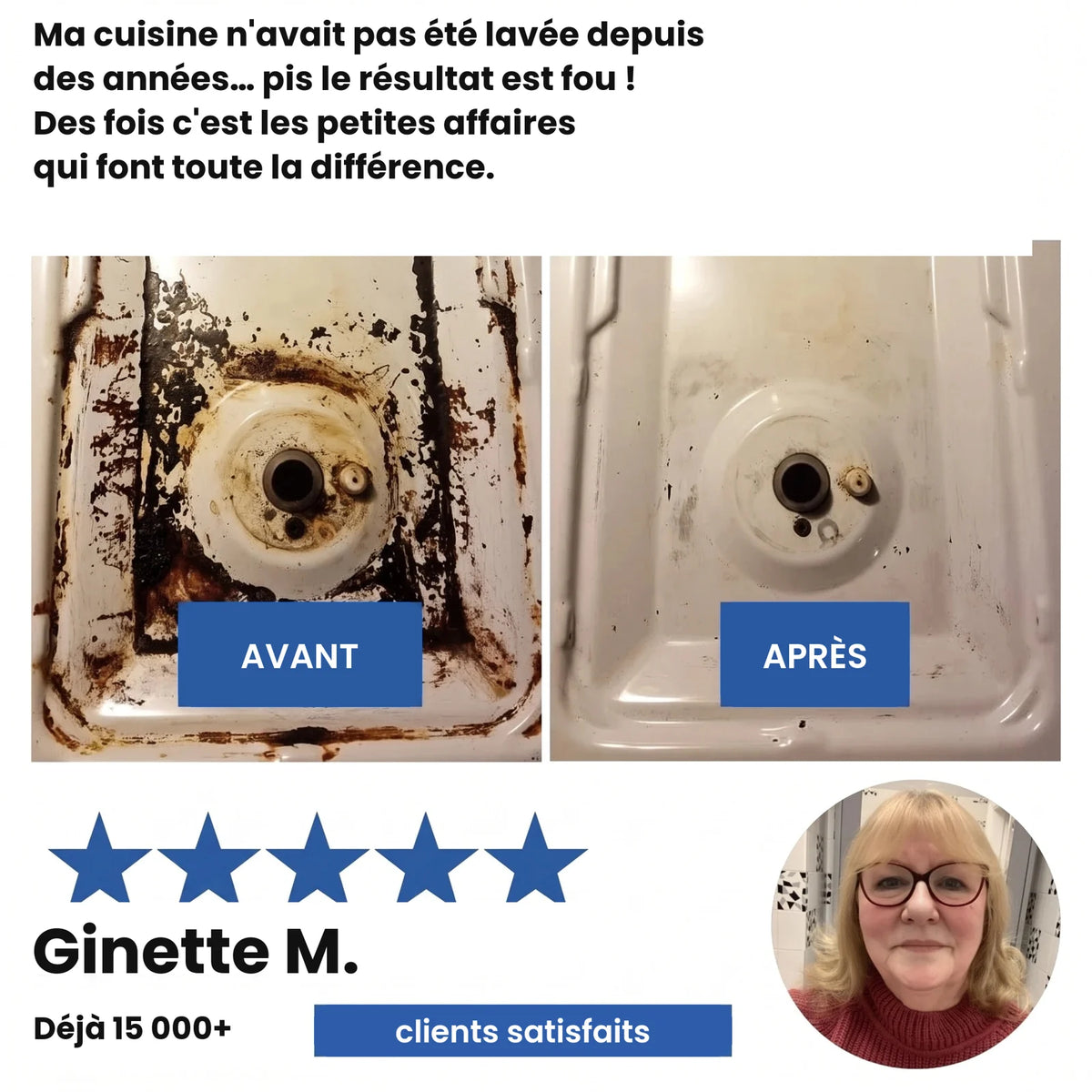 Avant / après sur un évier de cuisine