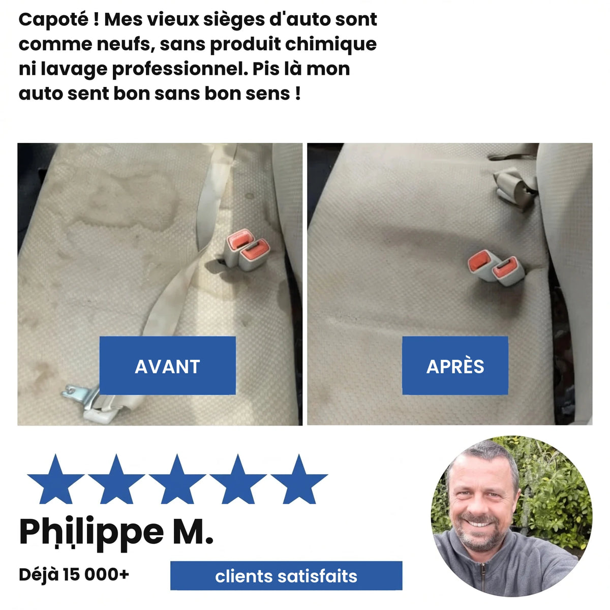 Avant / après sur des sièges d'auto